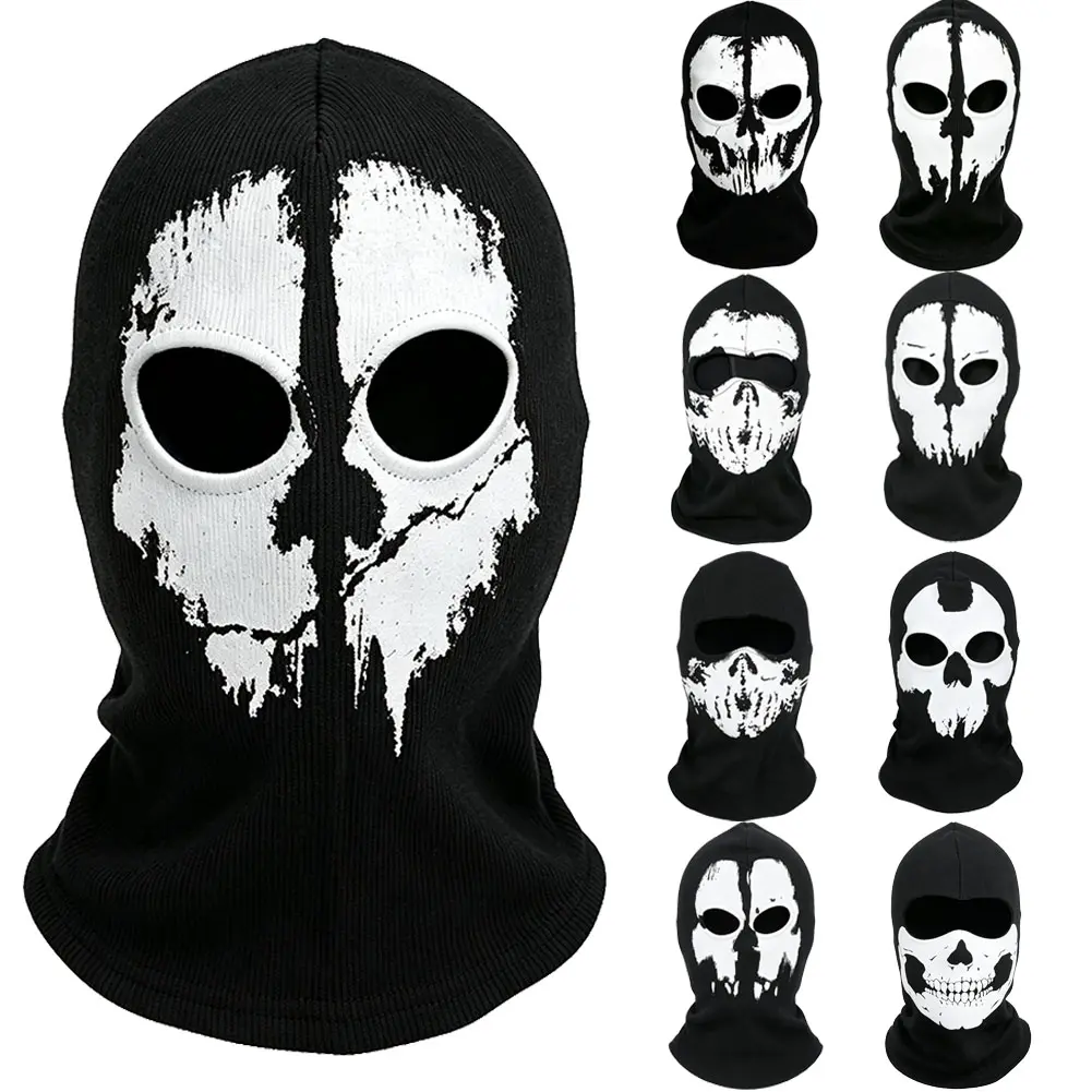 Skull Print Balaclava Soft Full Face Mask Windproof Face Cover Winter Neck Warmer for Ski Cycling Halloween Cosplay Outdoor Sports
