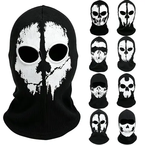 Skull Print Balaclava Soft Full Face Mask Windproof Face Cover Winter Neck Warmer for Ski Cycling Halloween Cosplay Outdoor Sports