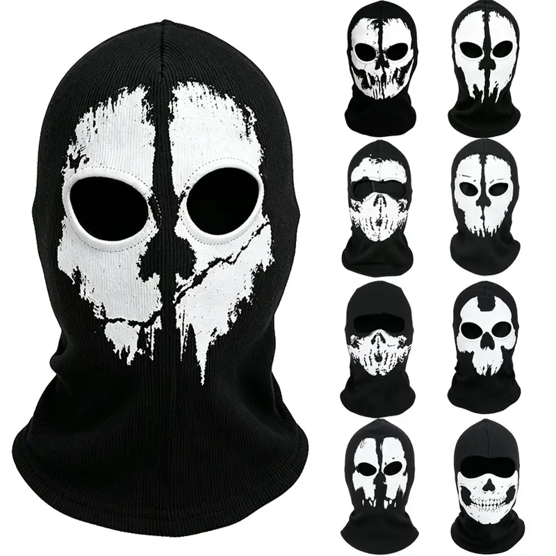 Skull Print Balaclava Soft Full Face Mask Windproof Face Cover Winter Neck Warmer for Ski Cycling Halloween Cosplay Outdoor Sports