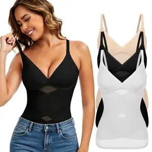 Body Shaper Top for Women Tummy Control Shapewear Compression Tanks High Elastic Cami Tops V-Neck Camisoles Adjustable Spaghetti straps T Shirts Camisole Top Plus Size Womenswear Summer Tank Top