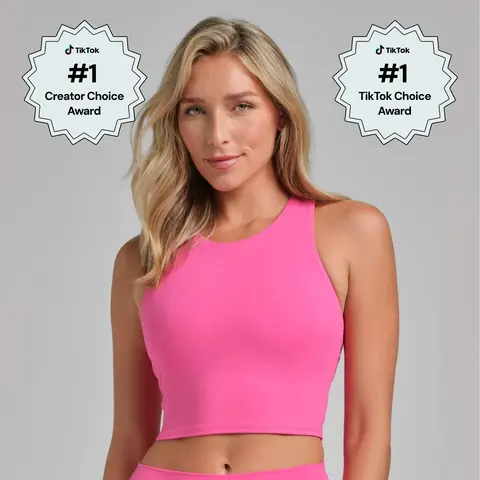 ComfrtCore 2.0 High Neck Crop Tank | Light to Medium-Compression Tank Top With Built-In Shelf Bra