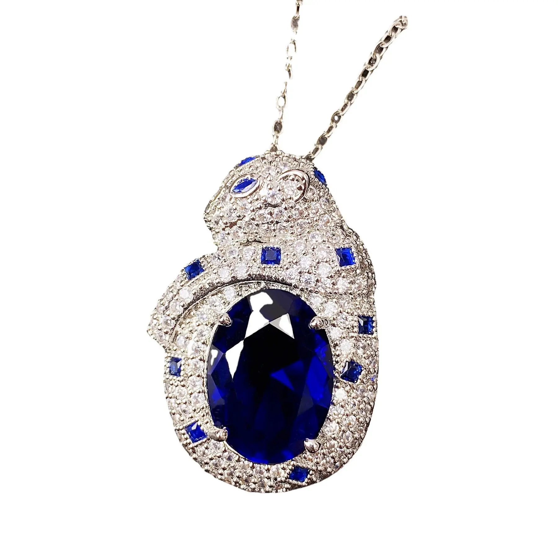 Raymoon Blue leopard pendant copper charm with synthetic blue zircon mixed gemstone inlay, perfect for parties, birthdays, and gifts for women
