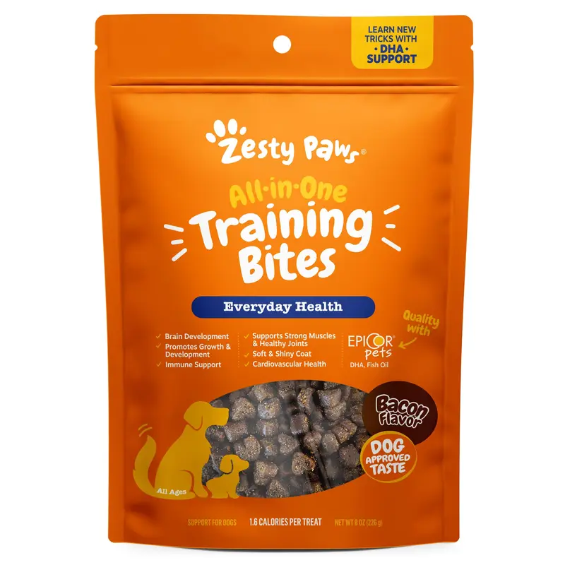 Zesty Paws All-in-One Training Bites for Puppies & Adult Dogs Soft Chew Immune Support Dog Treats with Omega 3 6 Fatty Acids for Skin Coat Supplements