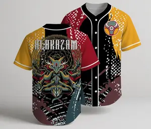 Alakazam Baseball Jersey, Red Yellow Graphic Jersey Shirt, Funny Button Up Summer Top, Cool Baseball Shirt, Alakazam Shirt Gifts