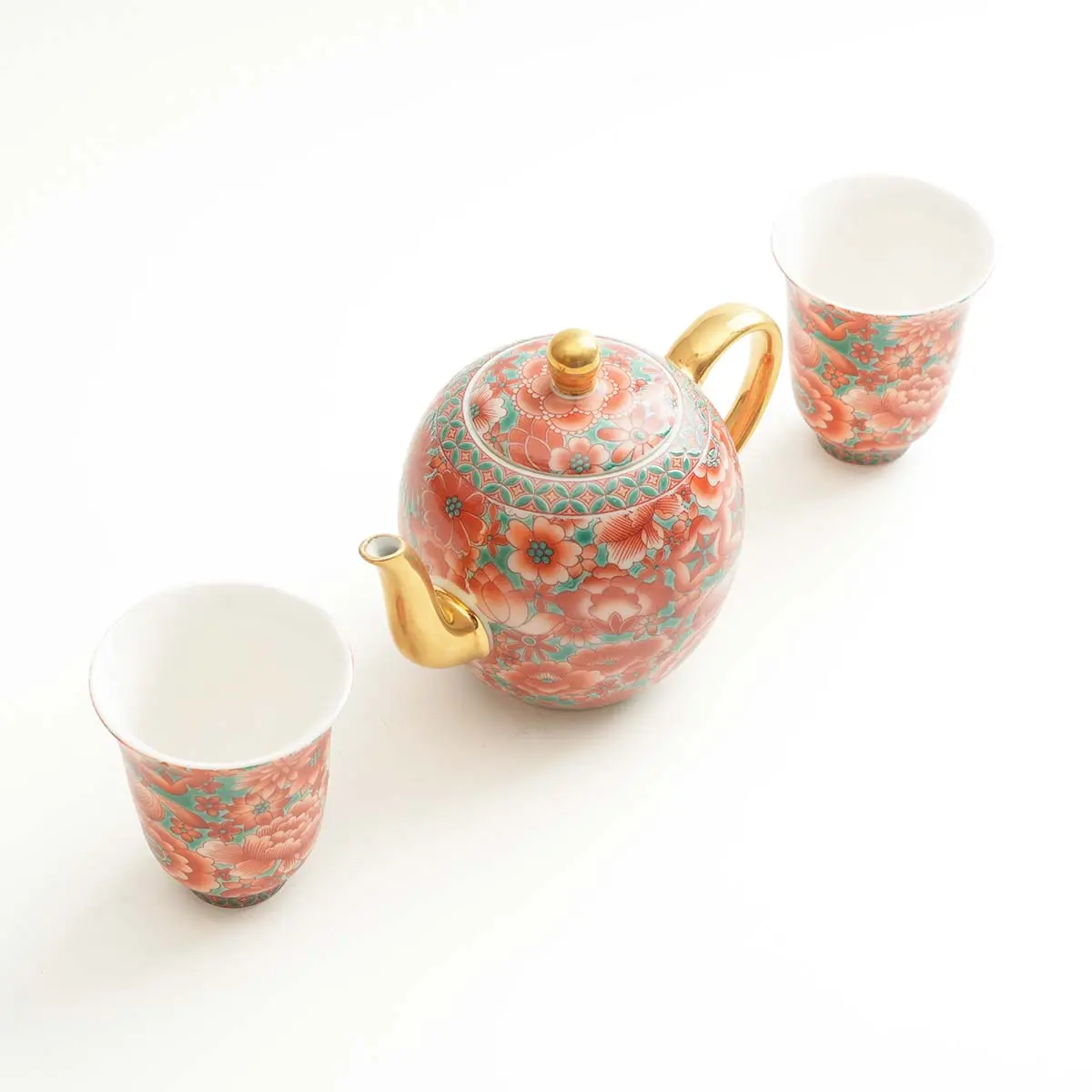 Ceramic Floral Enamel Gilt Beauty Teapot Set, Kitchen Tea Ware for Tea Lovers