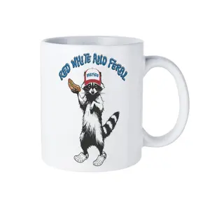 11oz 15oz Large Capacity Ceramic Mug, Red White And Feral, Funny Sketch Raccoon, Hot Dog, Merica Hat, Double Sided Graphic, Coffee Tea Mug, Microwave Dishwasher Safe, Daily Use, 4th of July Gift