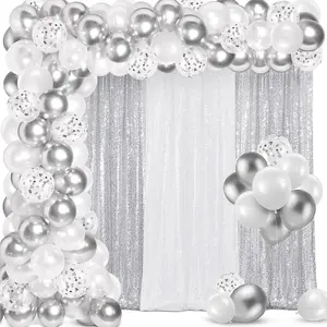 137 count 2026 Graduation Decoration White  Party Backdrop Kits - 4 Sequin Backdrop Curtain 133 Balloon Garland Kit Photo Prop Background for Prom Send Off Wedding Anniversary