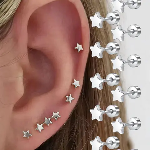 Star Design Stud Earrings, Stud Earring Pack, Stainless Steel Hypoallergenic Post Earrings for Women & Girls, Fashionable Earrings, Fashion Jewelry for Party, Daily Decor, Birthday Gift, Ear Studs