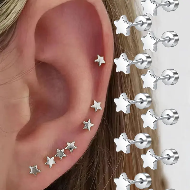Star Design Stud Earrings, Stud Earring Pack, Stainless Steel Hypoallergenic Post Earrings for Women & Girls, Fashionable Earrings, Fashion Jewelry for Party, Daily Decor, Birthday Gift, Ear Studs