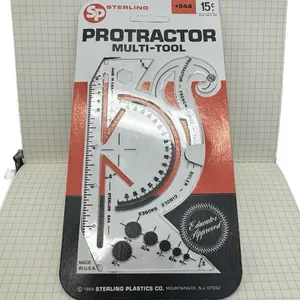 Vintage Sterling Plastics 544 Office Measuring Tool Set - Protractor, French Curve, Triangle Ruler, Circle Gauges, Lightweight and Strong