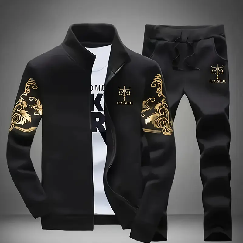 Men's Trendy Long-Sleeve Casual Sweatsuit Outfits - Leisure Sportswear Tracksuit, All-Seasons Daily Wear Men's Clothing Set