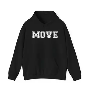 Black Unisex Heavy Blend™ Hooded Sweatshirt - MOVE Design - Cozy Casual Wear, Gym Hoodie, Gift for Fitness Lovers, Relaxing Outfit