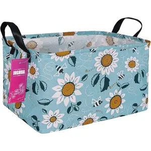 New Upgrade Rectangular Storage Basket Fabric Organizer Bin For car storage Toys,Books,Clothes,Gifts,Pets-Perfect for Home,Office,Nursery,Dorm,Shelf(Rec Sunflower)