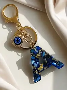 Women's Elegant Keychain, Resin Stone Gold Foil Letter Charm, Car Keys Pendant, Student Wallet Backpack Accessory, Fashionable Design, Handmade Keychain