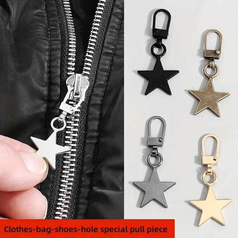 10pcs Metal Star Zipper Pull Tabs, Quick Installation, Durable, Detachable Zipper Pullers for Sewing, Bags, Jackets, Suitcases - Includes White & Black Options