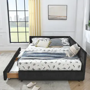 Queen Size Daybed Storage Bed Frame with Drawers, Upholstered Tufted Sofa Bed Frame with Comfortable Backrest and Armrests, Queen Size Bed for Bedroom, Living Room,Velvet (85.5''*64.5''*29.5'')