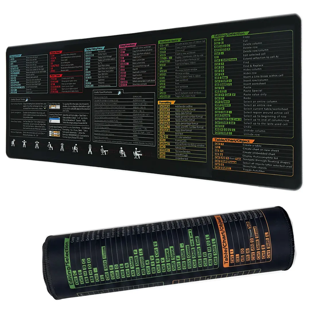 Excel/Word/PowerPoint/Windows Shortcut Mouse Pad -Excel Cheat Sheet Desk Mat with Over 200 KeyboardShortcuts, XL 31.5x11.8 in Computer Desk Pad, Anti-SlipWaterproof for Office & Gaming, Mousepad, Rubber Base,Shortcut Guide