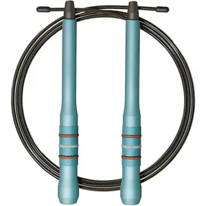 Speed Jump Rope, Turquoise  Alloy Handles with PVC Steel Wire, 17cm Handle, 118-Inch Adjustable Rope, 360- Rotation, Anti-Slip Grip for CrossFit
