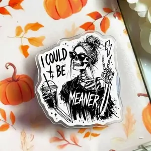 I Could Be Meaner Skeleton Phone Grip, Funny Snarky Sarcastic Retro Aesthetic Magsafe Magnetic Kickstand Holder, Trendy Gift