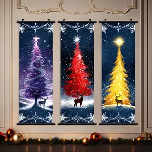 3 Count Christmas Banner Posters, Beautiful Tree Pattern, Waterproof Wall Art, Home Decor, Bedroom Poster, High Definition Gift Box