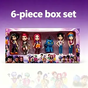 6Pcs Trendy Girl Character Figurines, Cute Cartoon Doll Models, Anime Style Collectible Set, Desktop Ornament, Room Decor, Ideal Gift for Fans Collection