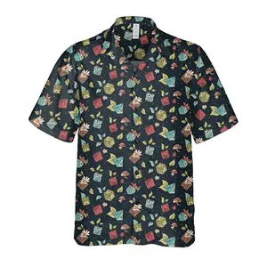 DND Dice Hawaiian Shirt - Unisex RPG Polyhedral Dice & Mushroom Pattern Button-Up in Vibrant Colors & Casual Fit