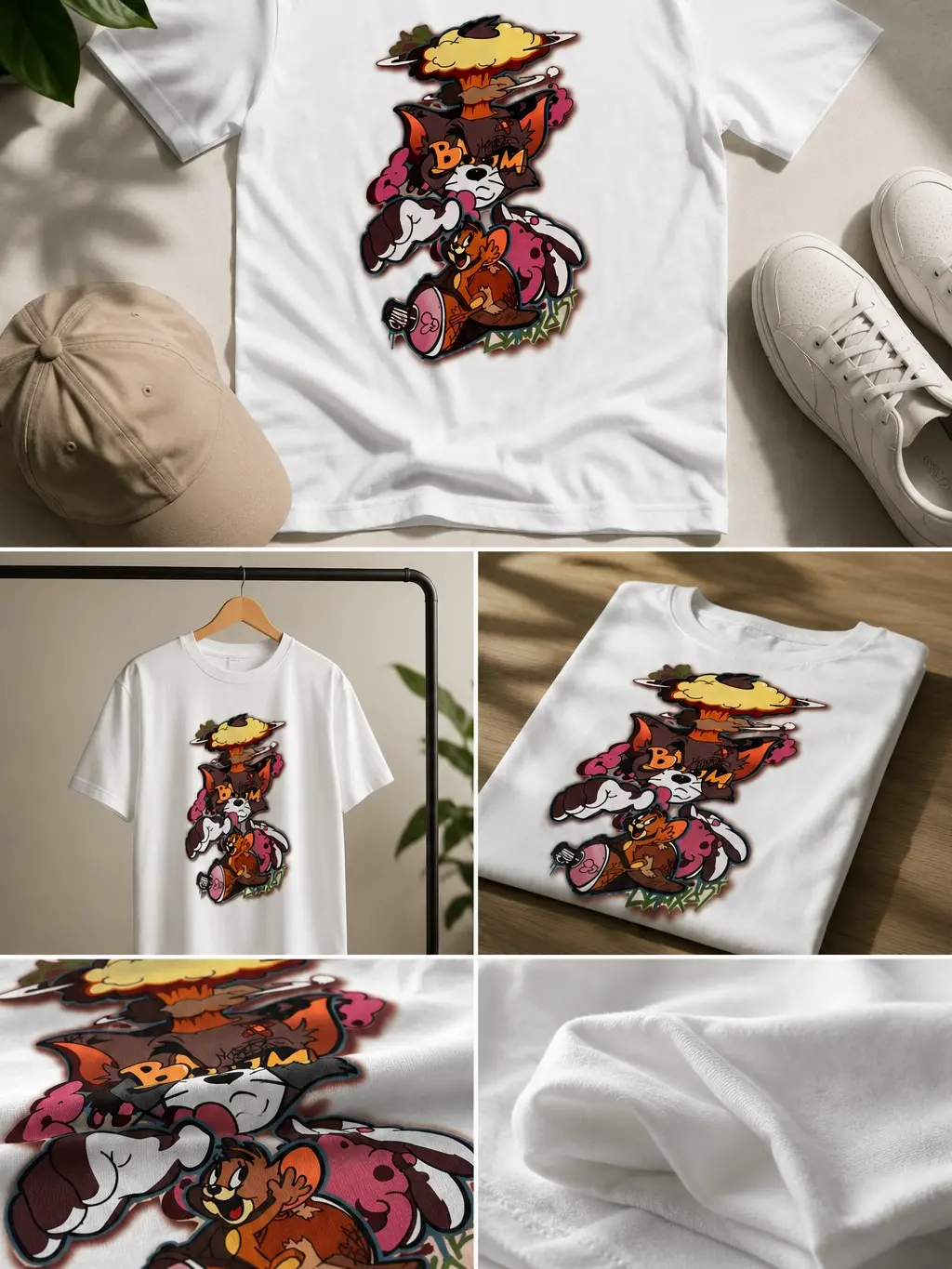 Men's Short-Sleeve Casual Cartoon HD Printed Shirt, Streetwear Casual Menswear Top Outfit