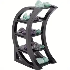 Elegant Black Crescent Moon Wooden Shelf - Spacious 3-Tier Display For Crystals, Stones & Plants - Durable Pine Construction - Perfect Gothic Witchy Home Decor