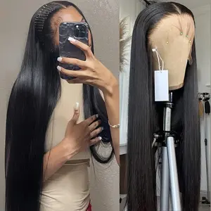 28 30 Inch 13x4 13x6 HD Transparent Bone Straight Lace Frontal Wigs 180 Density Brazilian Human Hair Women Natural Black Color Wig summerwins