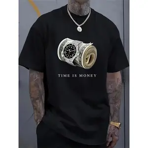TIME IS MONEY Graphic T-Shirt - Stylish Black Tee Featuring Rolled US Dollar Bill and Wristwatch Design, Perfect for Fashion-Forward Statement Makers, Great Gift for Trendsetters and Street Style Enthusiasts, Ideal for Casual Outings and Everyday Wear.