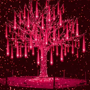 Red Led Halloween Lights Outdoor, Christmas Lights Outside, 8 Tube Snow Falling Rain Icicle String Light for Xmas Tree Party Thanksgiving Day Garden Camp Wedding Decorations, UL Plug