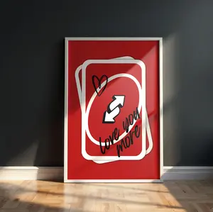 Love You More Uno Card Wall Art Unframed, Color Retro Printable, Playing Card Wall Art, Girly Wall Art Valentine's Day Preppy Wall Decor Trendy Poster