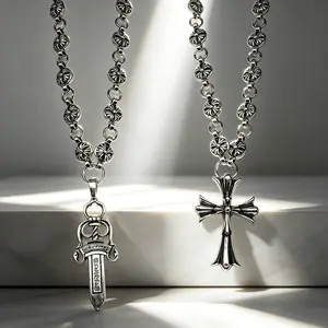 Unisex 2pc Retro Gothic Iron Punk Necklaces Hip Hop Streetwear Jewelry for Men and Women