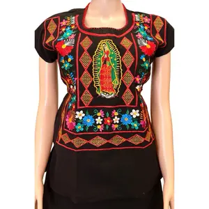 Guadalupe Blouse Virgin Mary Embroidered Mexican Top with Waist Strings True to Size Made in Mexico Blusa con la Virgen
