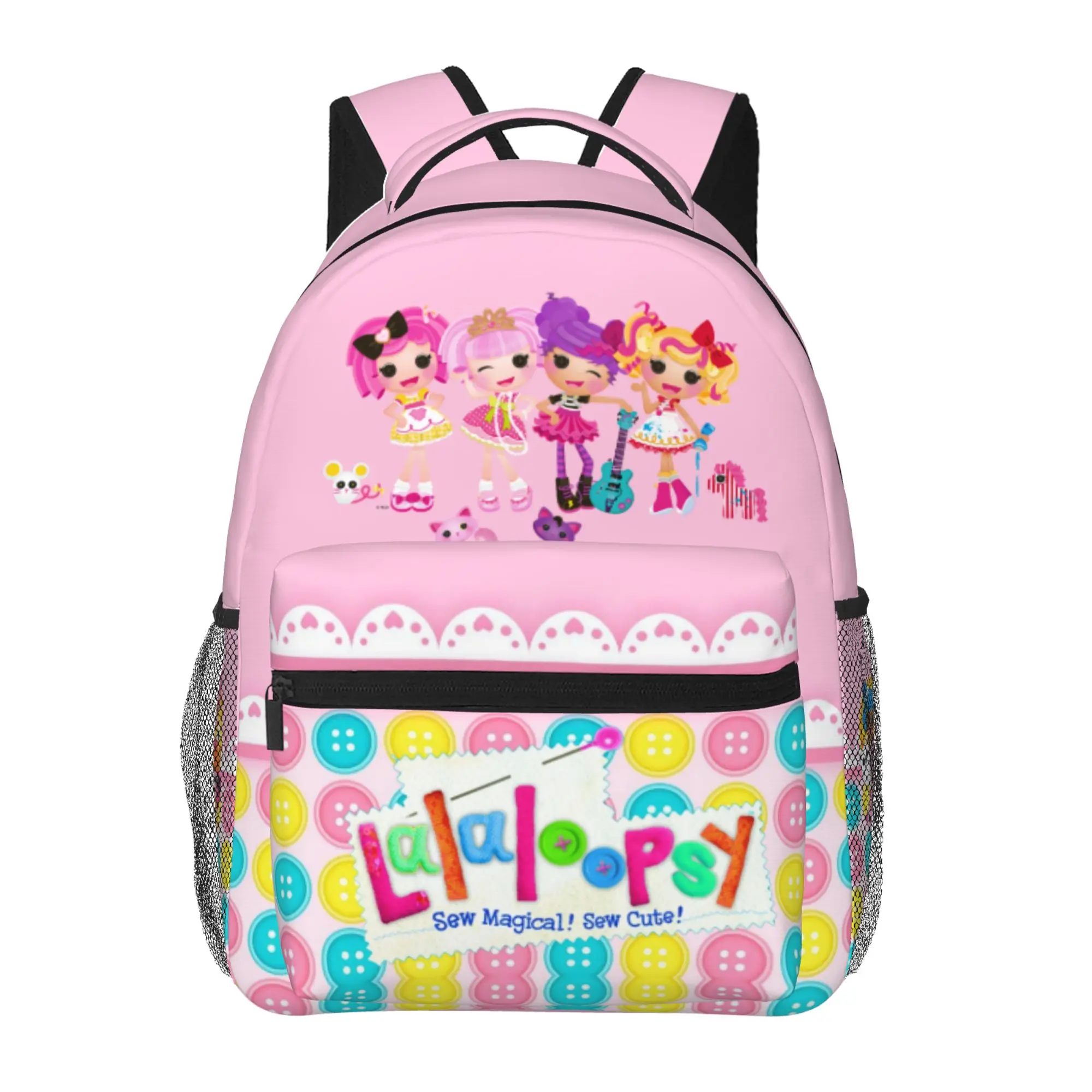 Lalaloopsy Kids Travel Backpack We're Lalaloopsy Netflix Large Opening Bookbag with Side Water Bottle Holder MGA Lalaloopsy Multi-Purpose School Bag for Daily Use, Weekend Getaways & Playdates