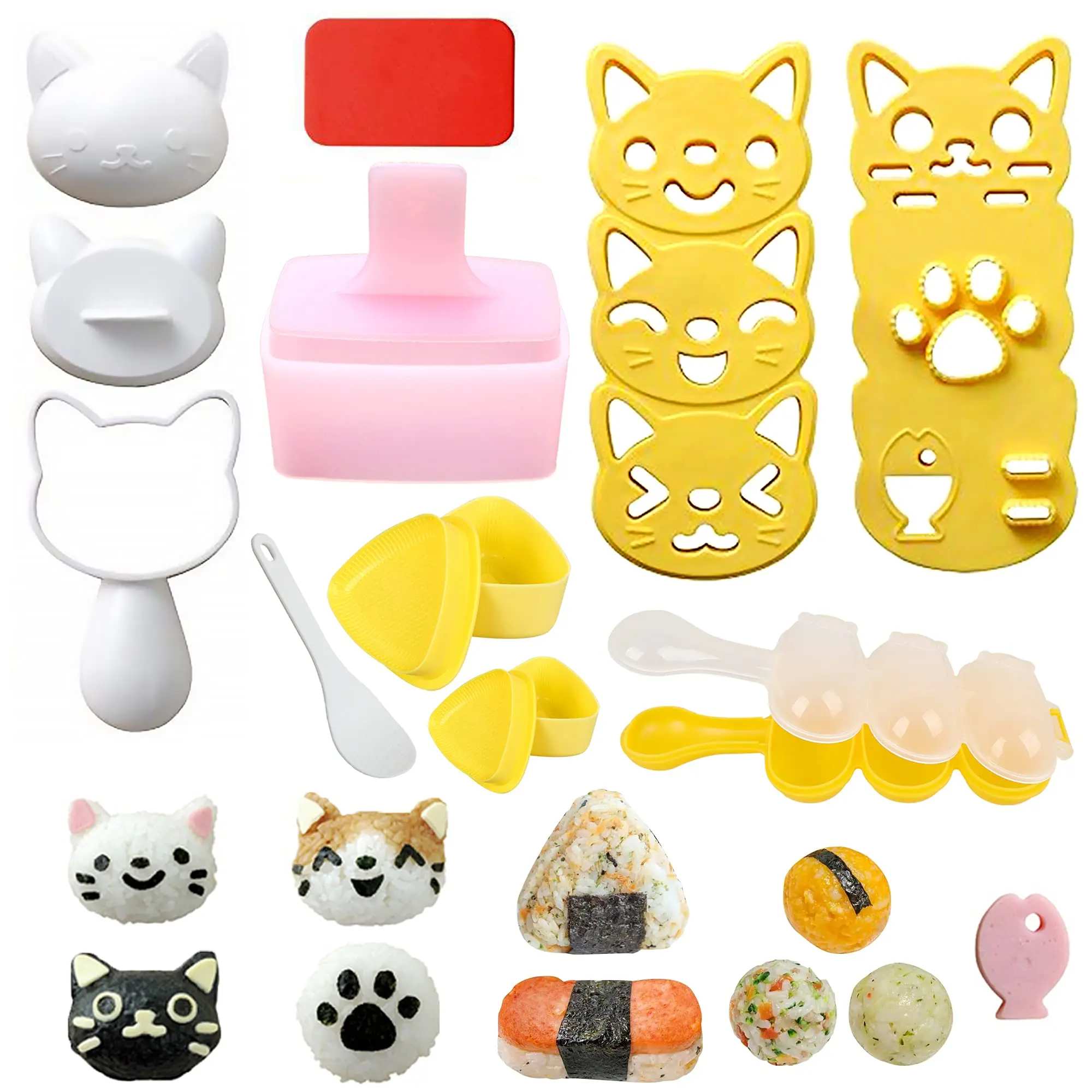 Cute Cat Rice Ball Molds 6 Sets Sushi Bento Box Accessories Kits With Musubi Maker Press Mold  2pcs Gimbap Triangle And Shaker For Diy Fun Lunch Picnic Tool