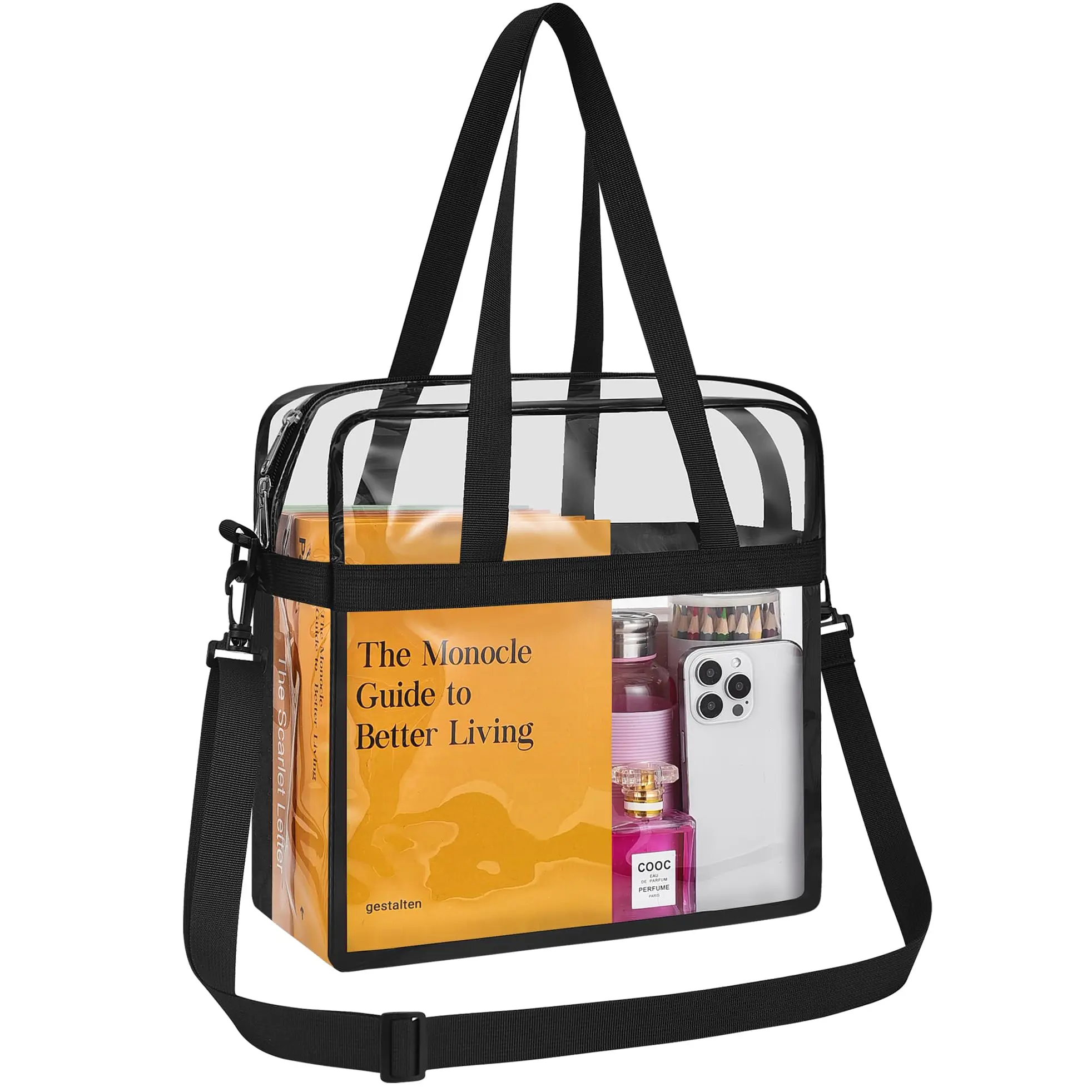 Clear Tote Bag Stadium Approved with Zipper Closure Crossbody Messenger Shoulder Bag with Adjustable Strap Large Capacity Transparent Design Hiking Essentials Water Backpack Multifunctional Sports Bag, tote bag