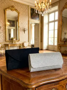 2 Colors Elegant Evening Clutch, Velvet & Silver Color Rhinestone Handbag, Perfect for Wedding Party, All Seasons Accessory