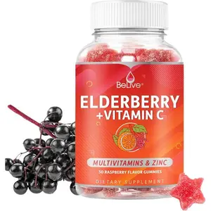 Elderberry Gummies with Zinc & Vitamin C D A E B12 50 Ct Immune Support Supplement for Healthy Bones & Teeth Vegan Keto Non GMO Raspberry Flavor