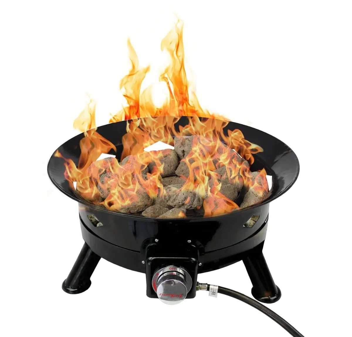 Flame King FKG6502D Portable Gas Fire Pit Bowl, 24 in., 58000 BTU Outdoor Propane Fire Pit with Self-Igniter, Cover, and Carry Straps, Black, Portable Bowl