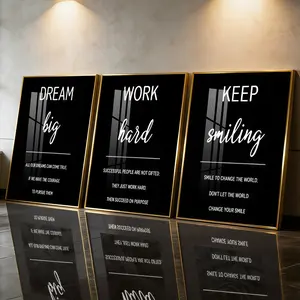 3Pcs Aluminum Alloy Framed Painting, Dream Big Work Hard Keep Smiling Quote Picture, Home Decoration For Living Room, Bedroom, OfficeWall Decor, Odorless Print Artwork, Luxury Perfect Gift For Friends And Family