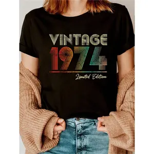 Vintage 1974 50 Year Old 50th Birthday Gift For Men Women T-Shirt Printed T-Shirt. Short-Sleeved Crew Neck Casual Top. Suitable For All Seasons. Women's Wear graphic tees women crop tops summer outfits for women summer tops T-Shirt