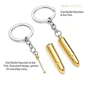 EDC Gear Metal Keychain Ear Wax Remover, 3Pcs Bullet-Shaped 2-in-1 Ear Pick, Mini Pocket Dustproof Durable Portable Tool, Gift for Men Outdoor Enthusiasts (Office Travel Use)