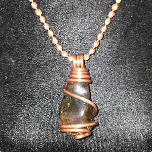 Copper-wrapped Amber Pendant with Copper Chain