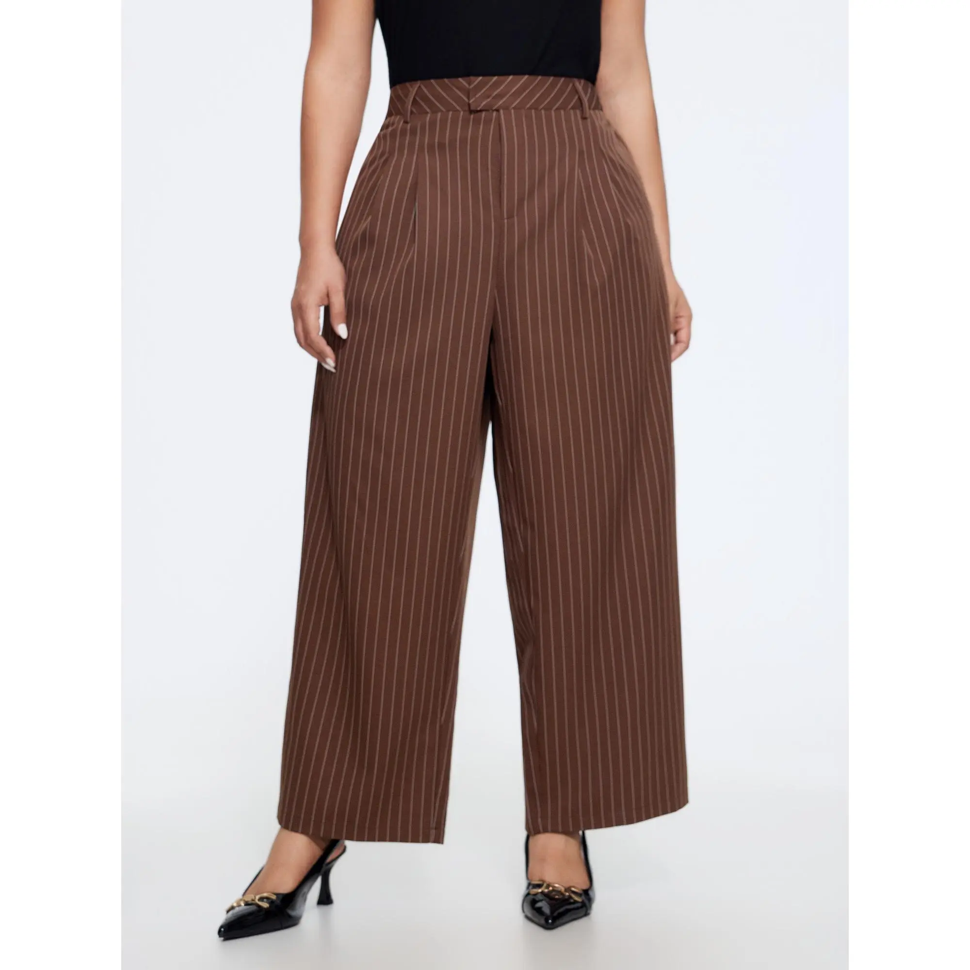 BLOOMCHIC Plus Size Stripe Print Front Pleat Straight Pants[M-6X] 2026 Summerfinds
