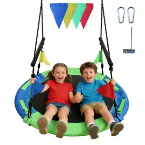 970LB Heavy Duty Saucer Tree Swing for Kids & Adults, Round Outdoor Swing with Hanging Straps