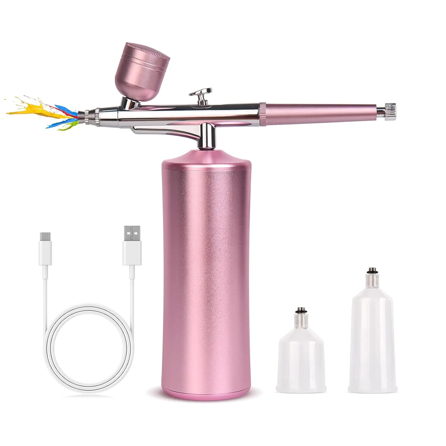 Rechargeable Cordless Portable Lightweight Airbrush Kit with Compressor, 0.3mm Nozzle, Adjustable for Cake Decorating, Illustration, Birthdays, Handicrafts (Pink), Nail Art
