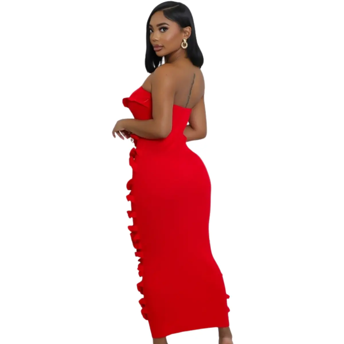 midi red dress Georgia Square Neckline Midi Dress Red