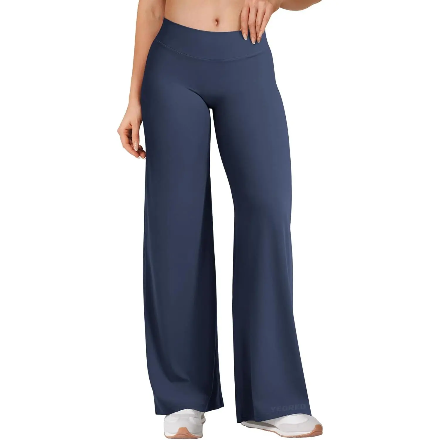 YEOREO Female Low Waist Stretchy Pants - 31.5" Wide Leg No Front Seam VitaWeave Casual Workout Leggings for Gym Yoga, Low Waist Pants, Wide Legs, Workout Wear, Full Length, Soft Fabric, No Front Seam Design, If You Are Between Sizes