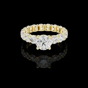 1.25 CT Sparkling Round Brilliant Cut Lab Diamond Eternity Ring with Grand Center Solitaire in Gold